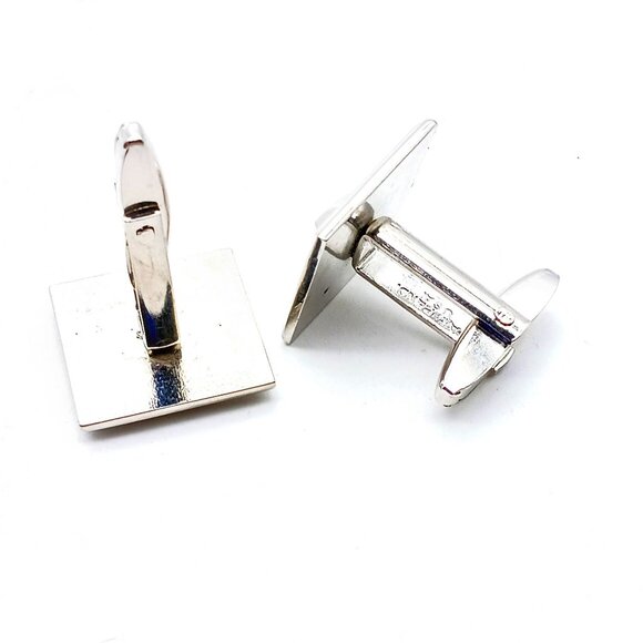 Vintage Foster Square Cuff Links, Brushed Silver Tone Mod Mid Century, Dapper - Picture 2 of 2